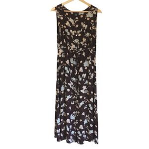 The Limited Vintage 90s Brown Floral Rayon Button Front Midi Dress Raw Hem Med